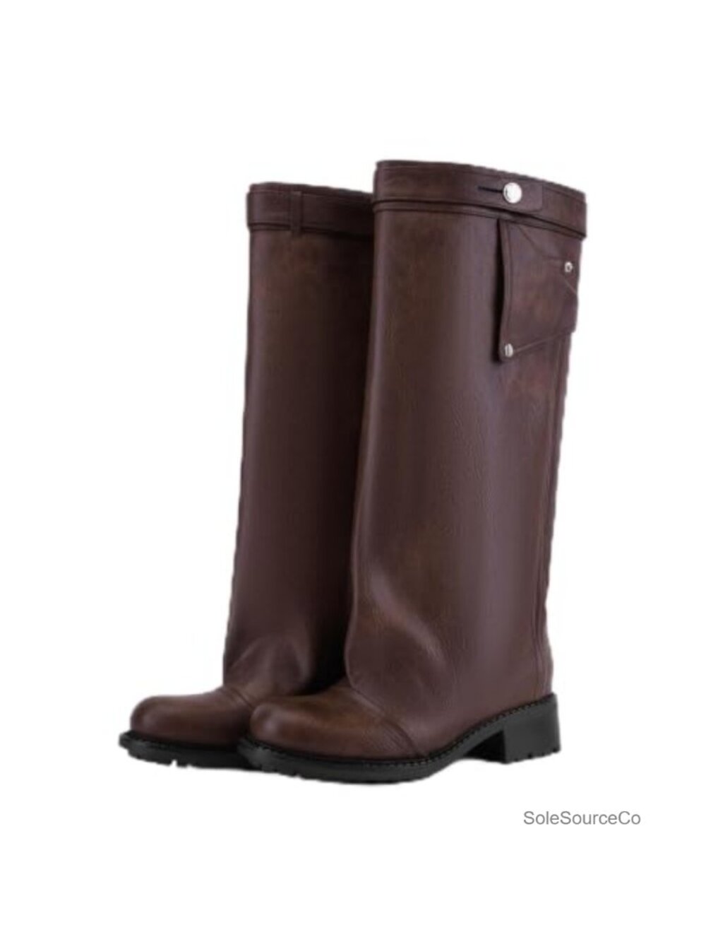 Knee High Riding Boots Round Toe Low Chunky Heel Tall Boots
